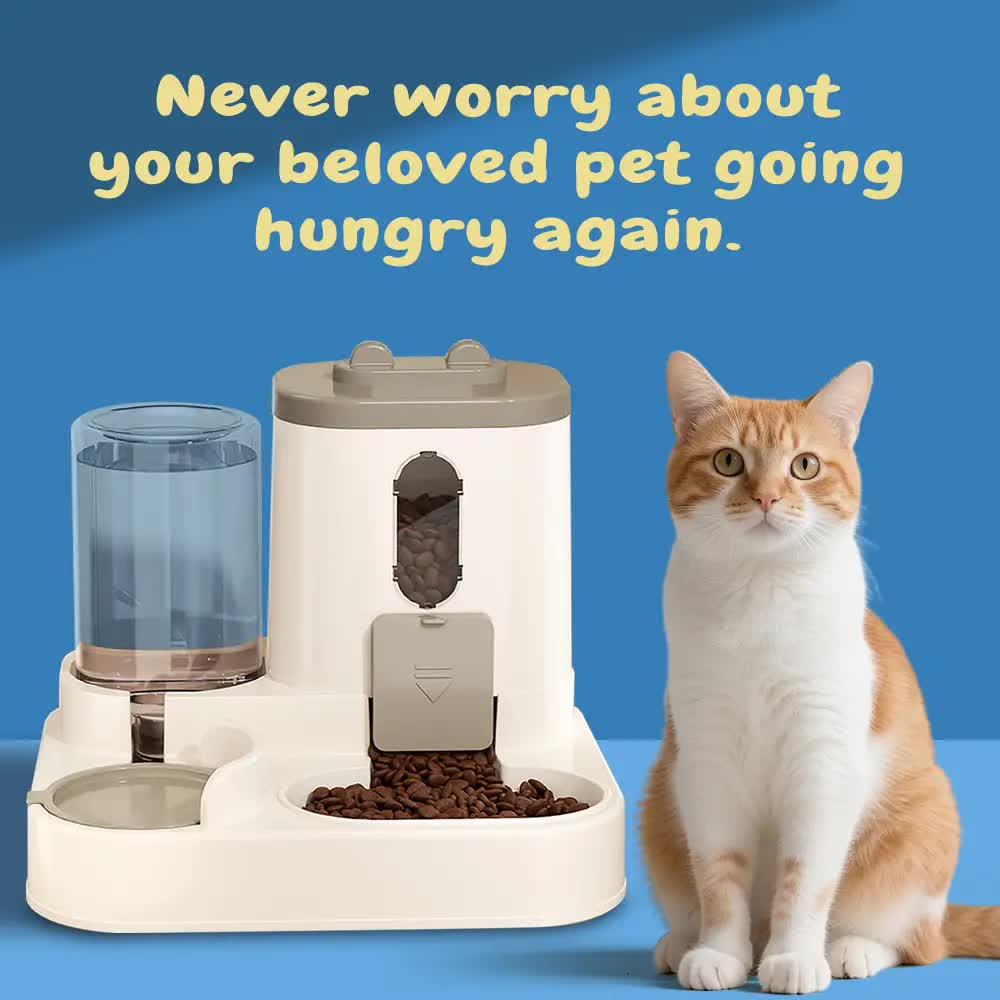 2-in-1 Automatic Pet Feeder Water Dispenser, Large Capacity Cat Dog Food Bowl with Auto Refill, Anti-clog Dry Wet Separation Pet Feeding Station + Free Pet Wipes