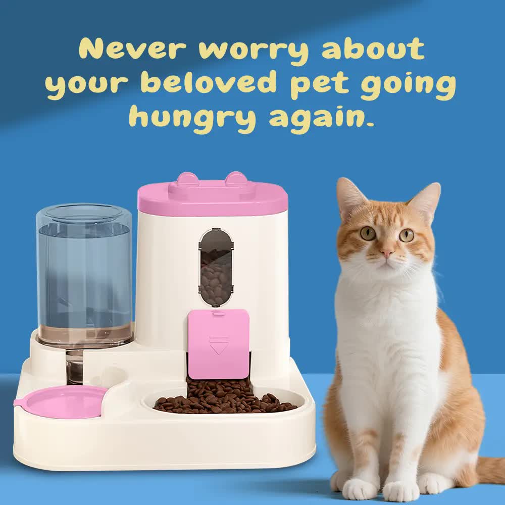 2-in-1 Automatic Pet Feeder Water Dispenser, Large Capacity Cat Dog Food Bowl with Auto Refill, Anti-clog Dry Wet Separation Pet Feeding Station + Free Pet Wipes