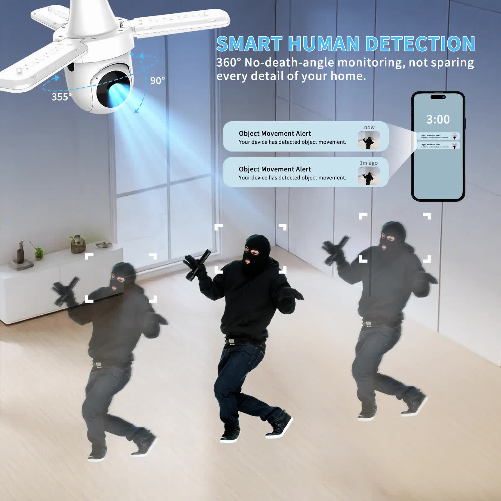 3MP dual lens security camera, suitable for home indoor and outdoor use, full-color high-definition night time, live alarm, 2-channel audio, supports 5G&2.4G WiFi, remote control through mobile app, ideal for home security and pet monitoring
