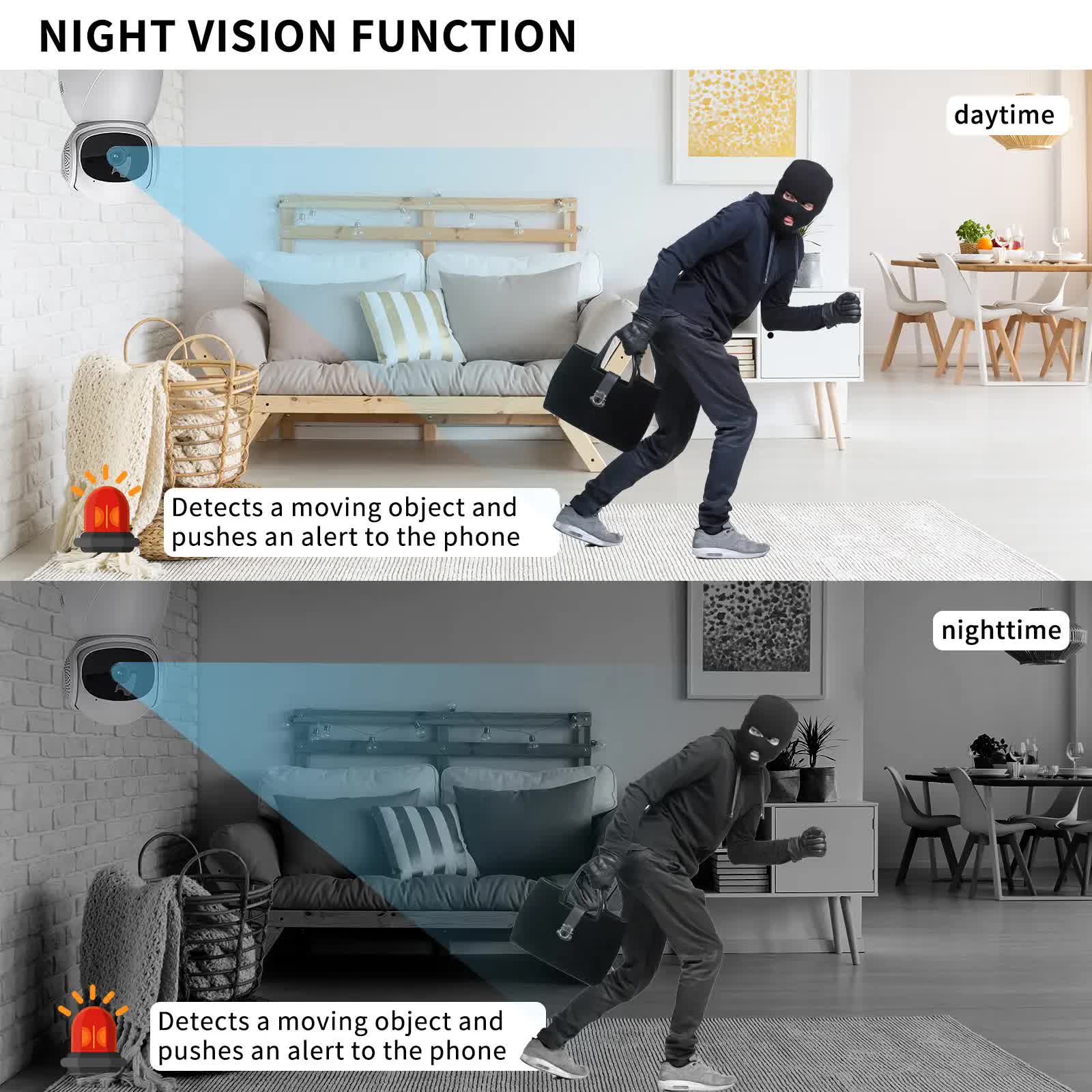 3MP dual lens security camera, suitable for home indoor and outdoor use, full-color high-definition night time, live alarm, 2-channel audio, supports 5G&2.4G WiFi, remote control through mobile app, ideal for home security and pet monitoring