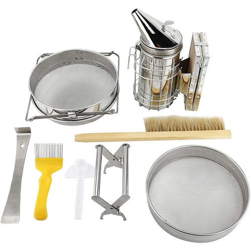 Gardening Tools: 7 Pcs Beekeeping Tool Kit Including Honey Strainer, Frame Grip, J-Hook tool, Entrance Feeder