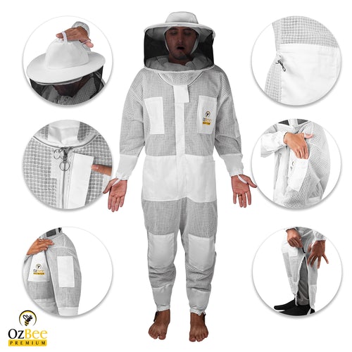 Beekeeping: OZBee Premium Full Suit 3 Layer Mesh Ultra Cool Ventilated Round Head Beekeeping Protective Gear Size  5XL