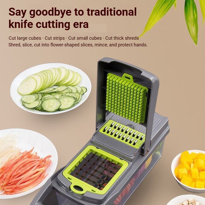 16-in-1 Vegetable Chopper (3 Blades+Spoon-shaped Tool)