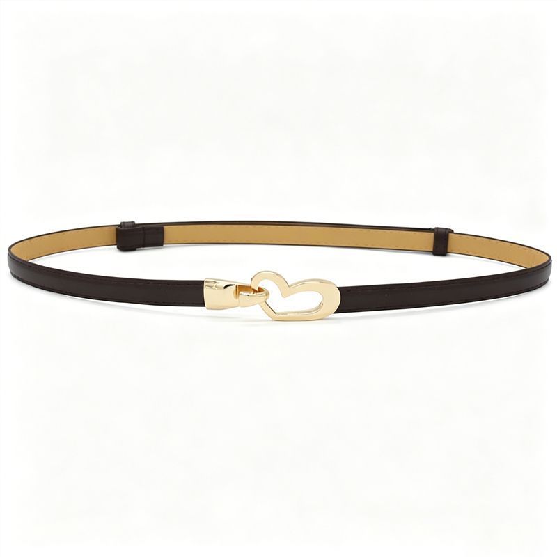 2-Pack Camel-Colour Adjustable Skinny Belt with Heart Buckle
