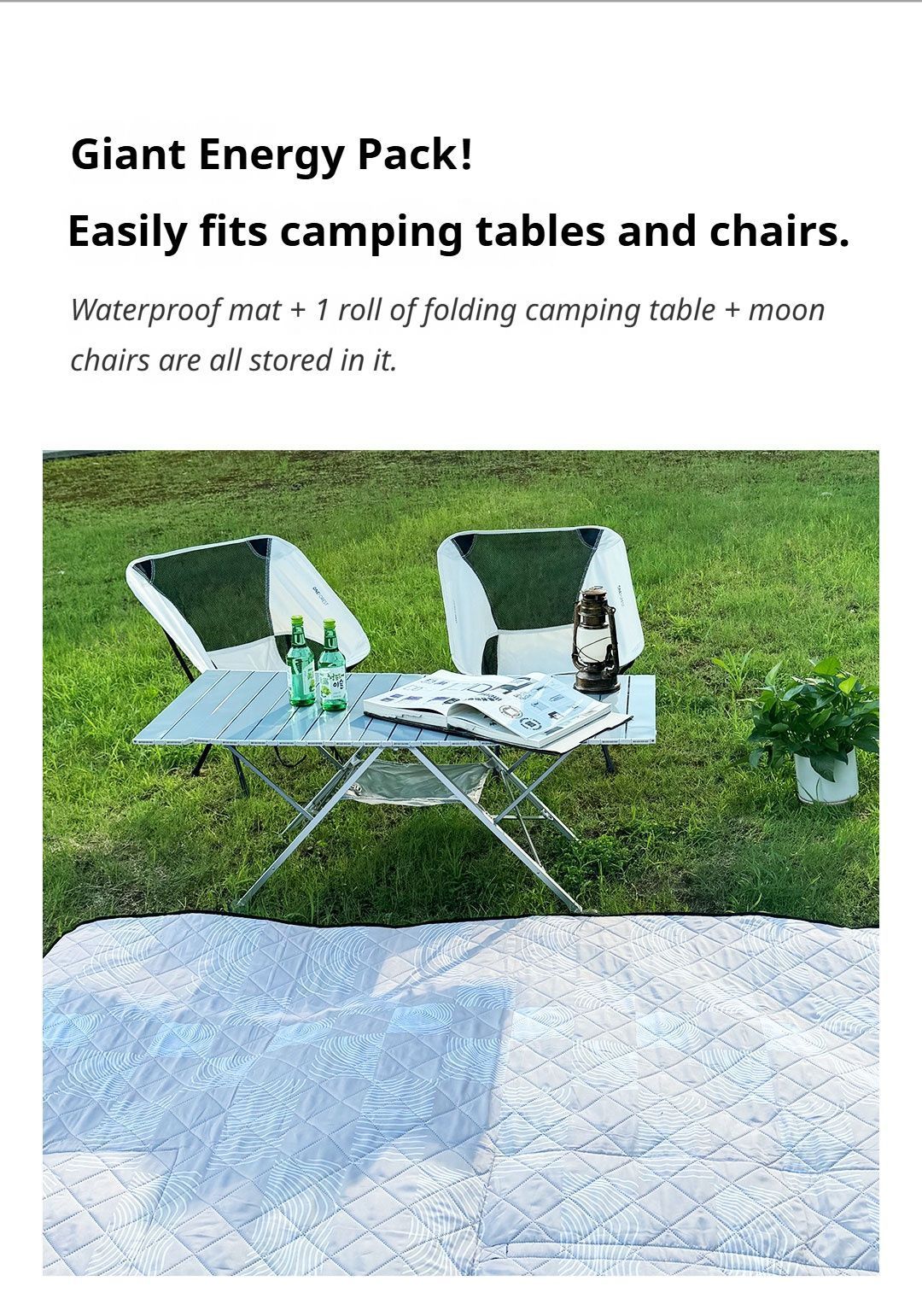 Black Ground Mat Version-Ground Mat+Folding Table+2 Moon Chairs