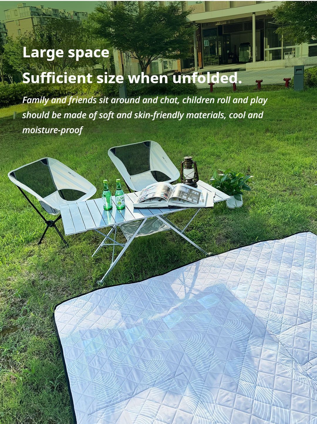 Black Ground Mat Version-Ground Mat+Folding Table+2 Moon Chairs