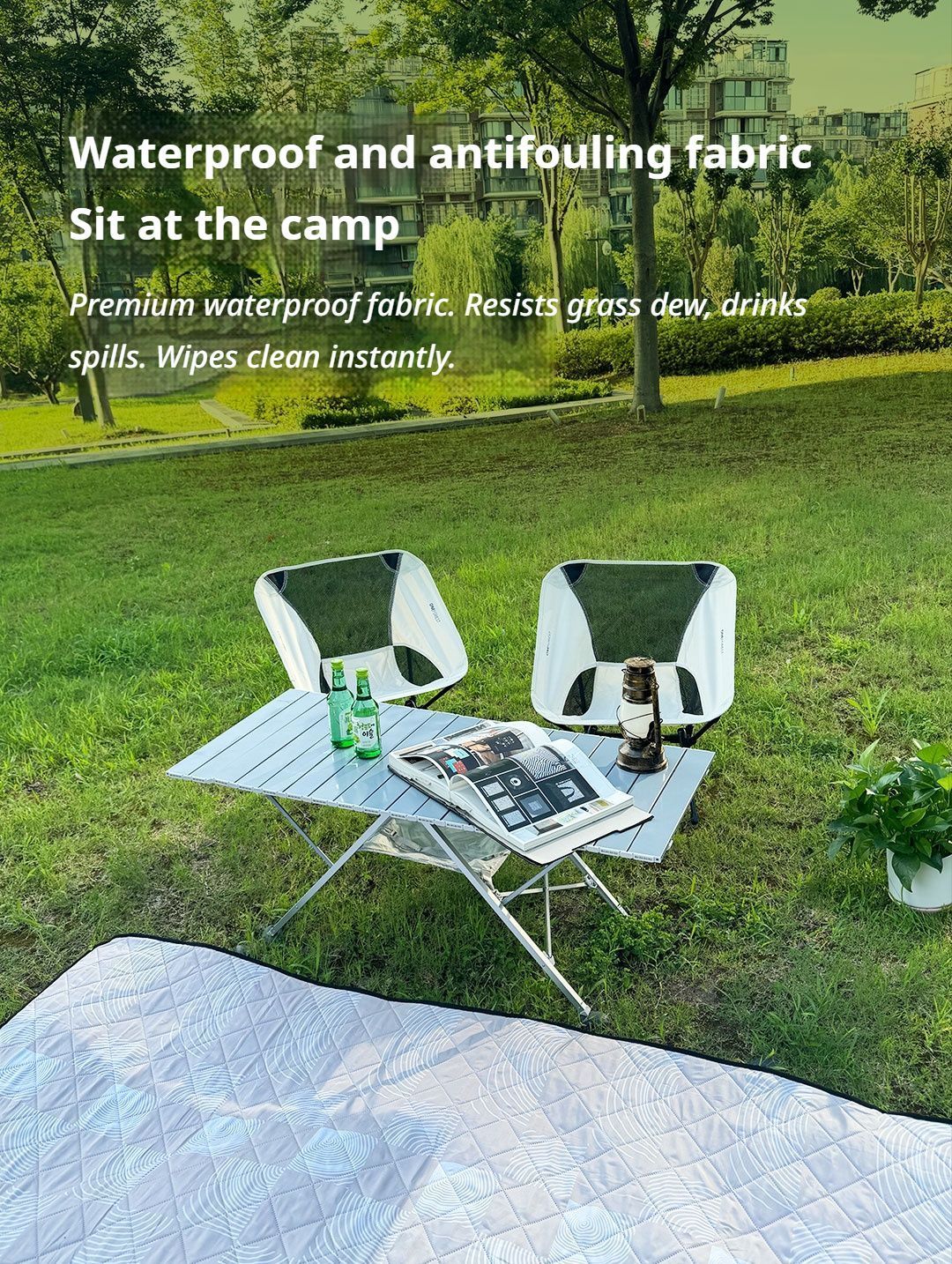 Black Ground Mat Version-Ground Mat+Folding Table+2 Moon Chairs