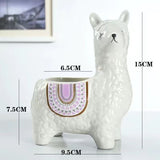Blue Ceramic Planter with Head Tilted Alpaca