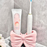 Bowknot Double‑Slot Toothbrush Storage Holder - Pink