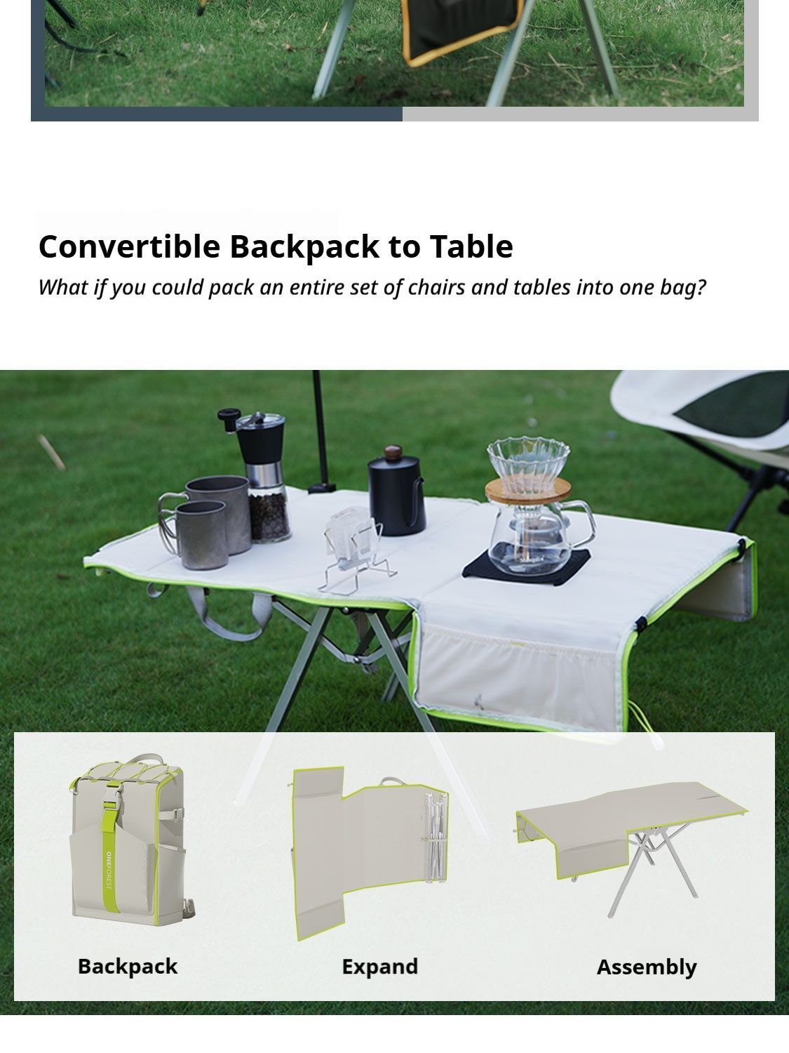 Green 4-Piece Set-Bag+Aluminum Table Frame+2 Moon Chairs