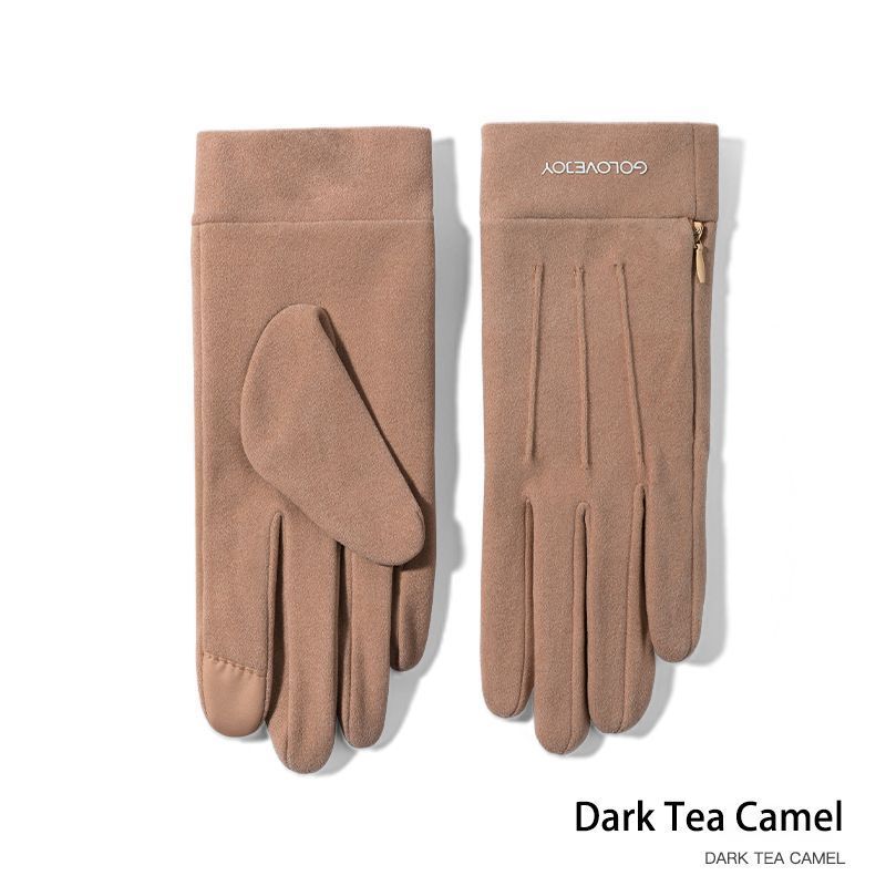 Ladies Winter Warm Cashmere Gloves DY36 Dark Tea Camel