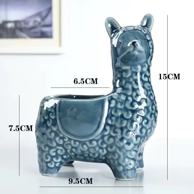 Red Ceramic Planter with Head Tilted Alpaca