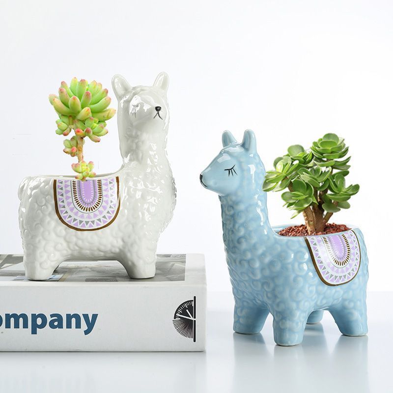 Red Ceramic Planter with Head Tilted Alpaca