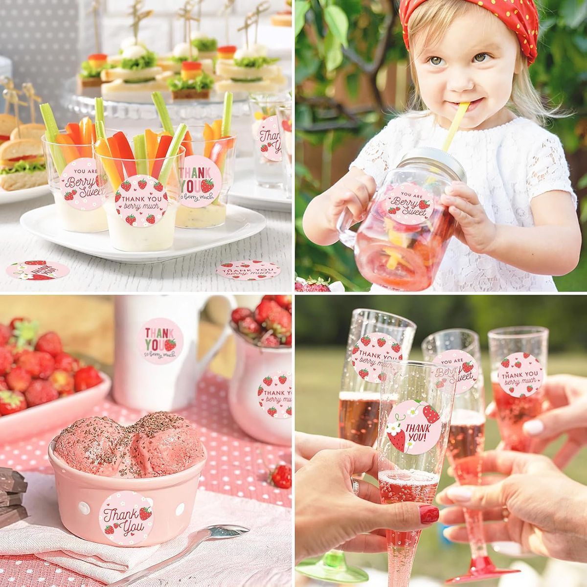 Strawberry Thank You Stickers 25mm 1inch