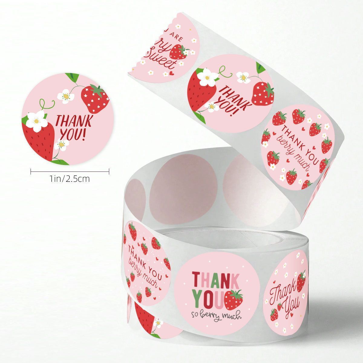 Strawberry Thank You Stickers 25mm 1inch