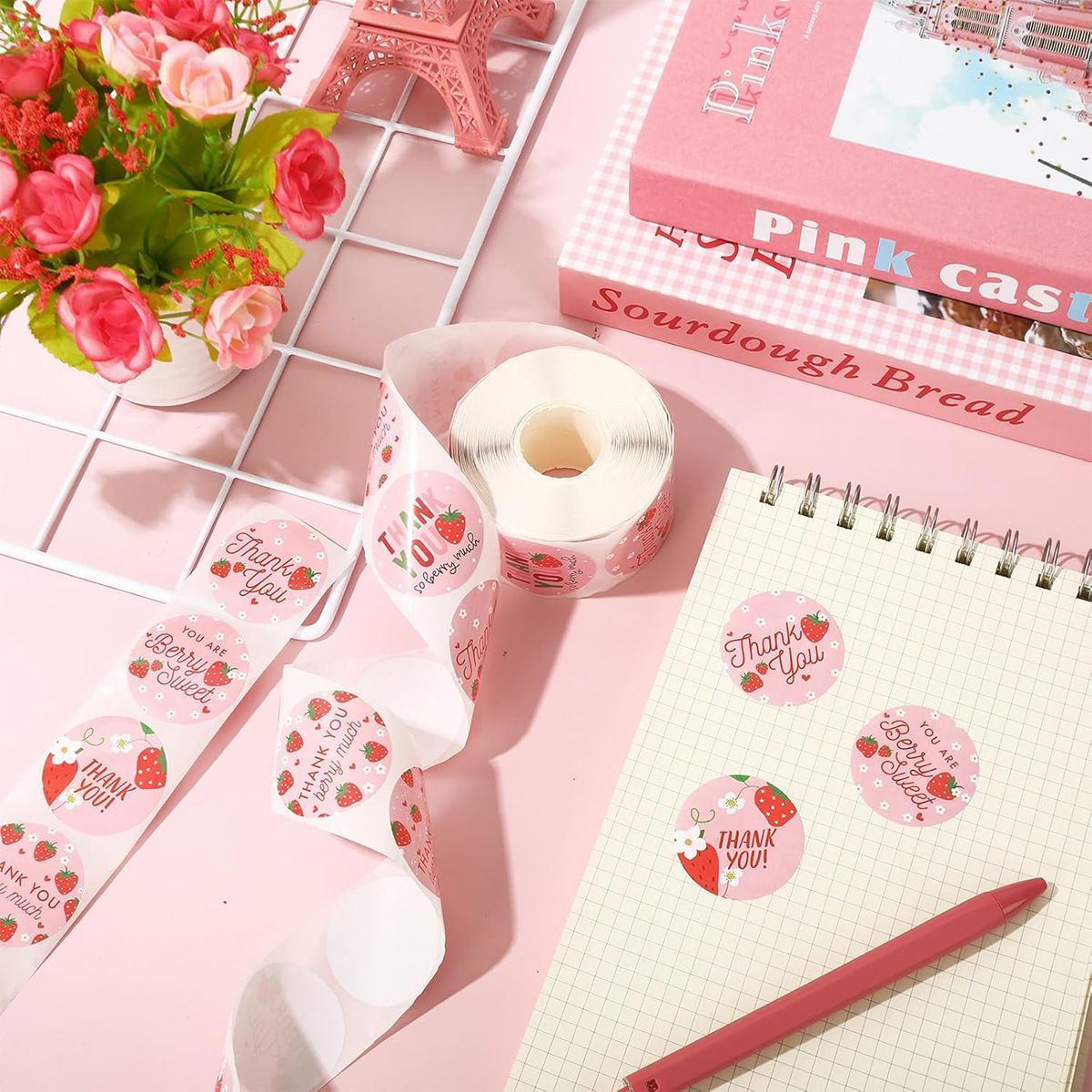Strawberry Thank You Stickers 25mm 1inch