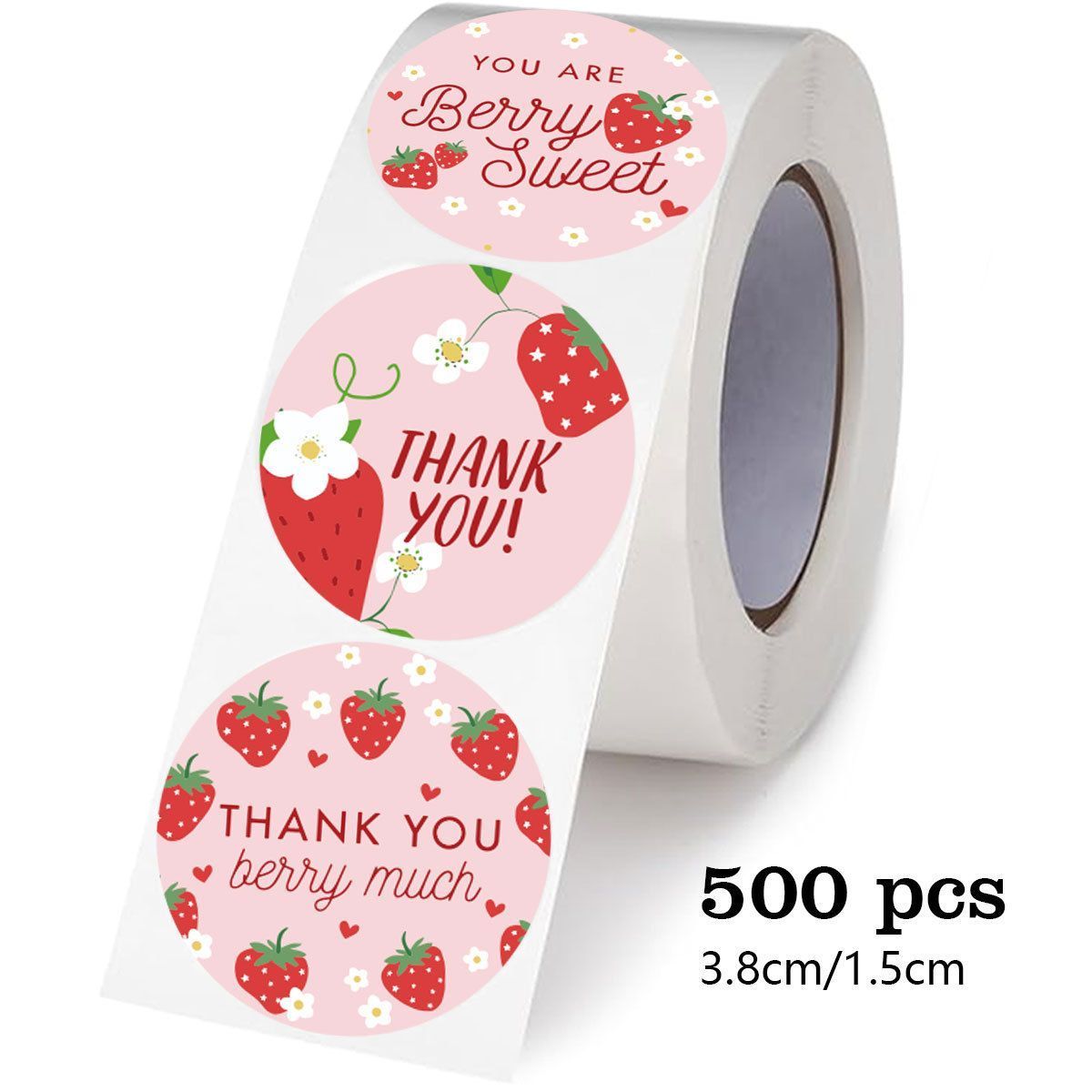 Strawberry Thank You Stickers 38mm 1 and a half inch
