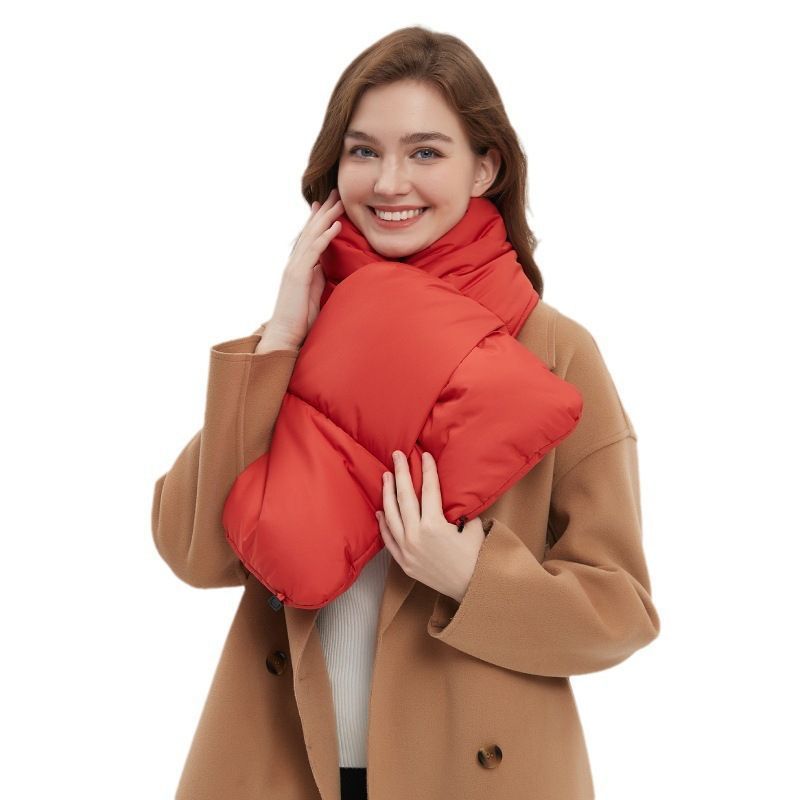 USB Heated White Duck Down Neck Warmer-Wine Red