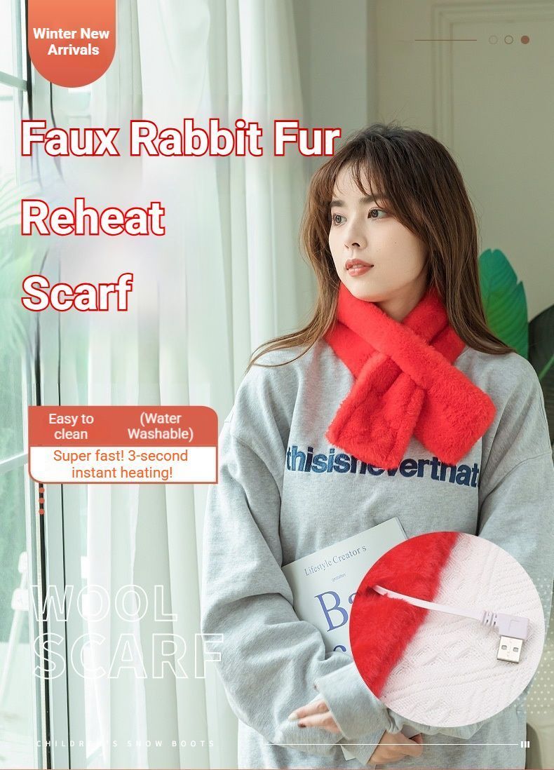 Winter Imitation Rabbit Fur USB Heated Scarf Pink-Gift Box Edition