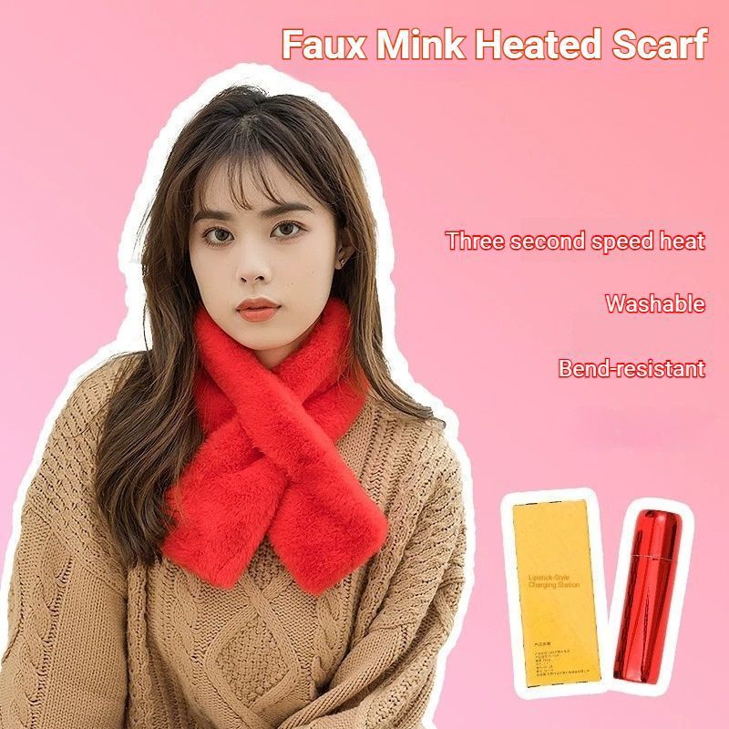 Winter Imitation Rabbit Fur USB Heated Scarf Red