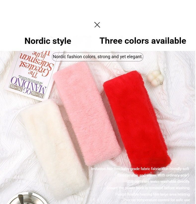 Winter Imitation Rabbit Fur USB Heated Scarf Red