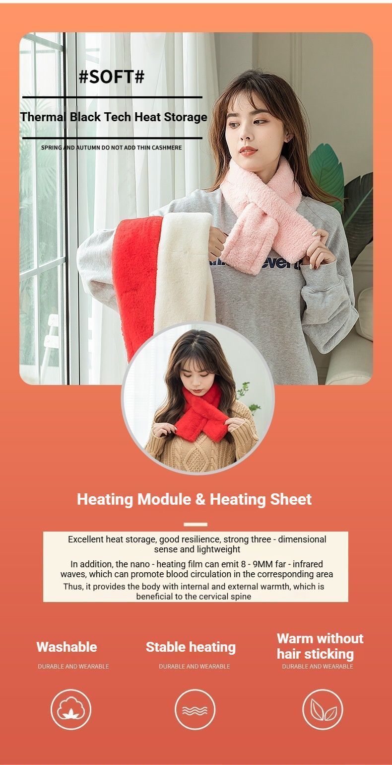 Winter Imitation Rabbit Fur USB Heated Scarf Red