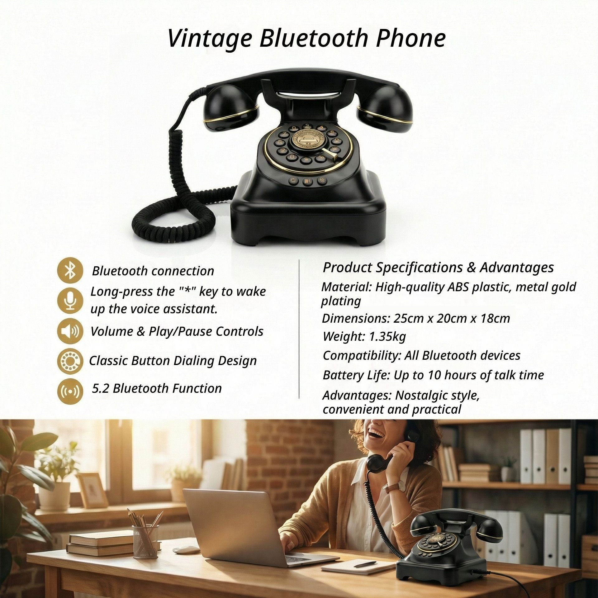 Wireless Bluetooth Landline Black