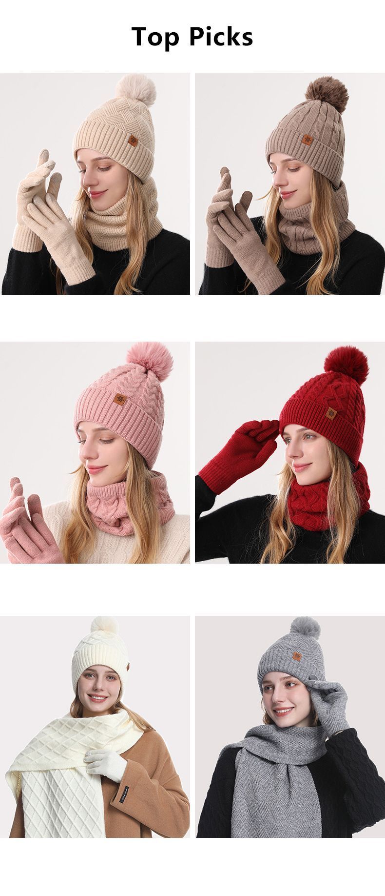 Women Beige Argyle 3-Piece Set-Hat Scarf and Gloves