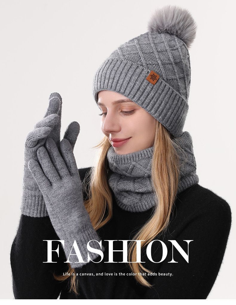 Women Beige Argyle 3-Piece Set-Hat Scarf and Gloves