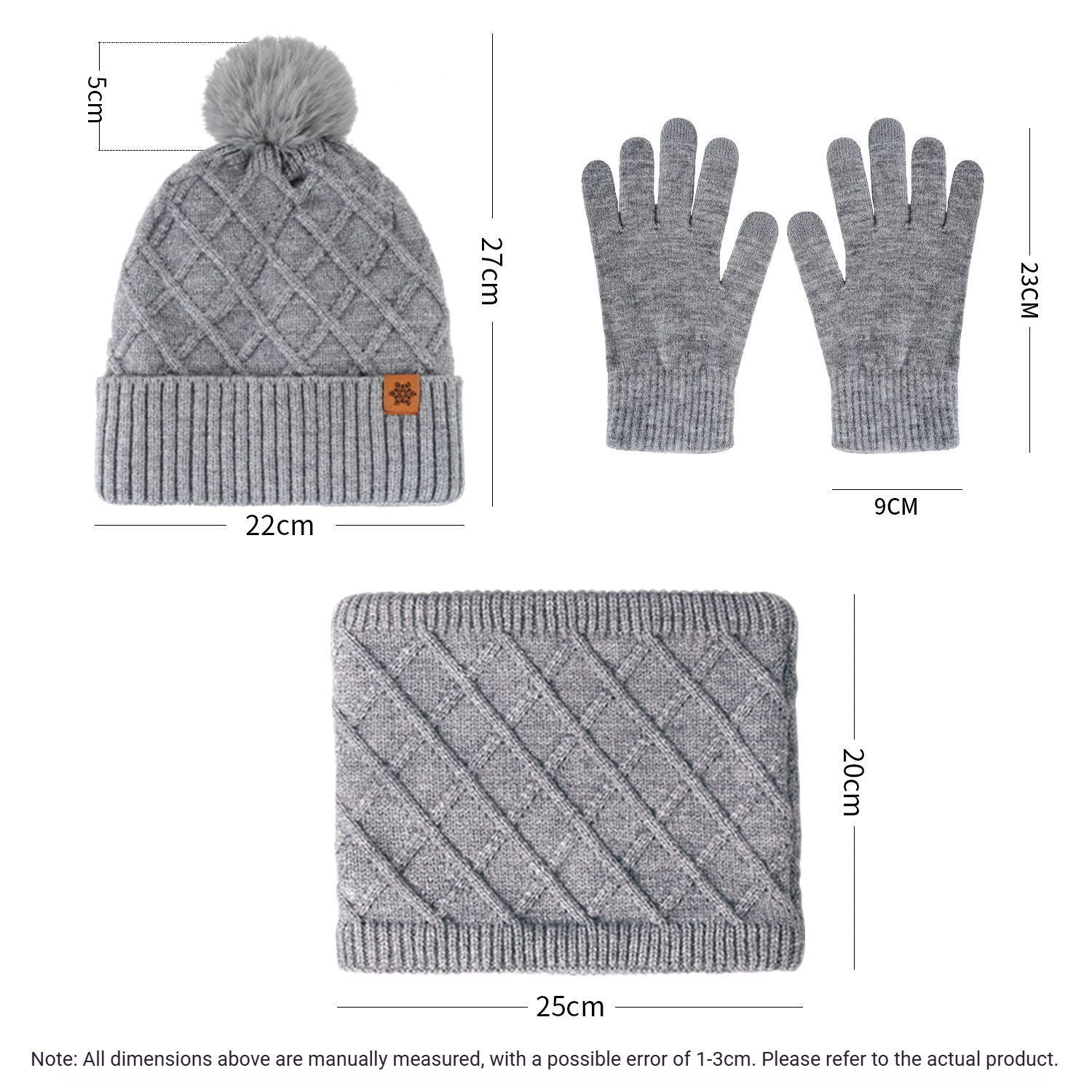 Women Red Argyle 3-Piece Set-Hat Scarf and Gloves