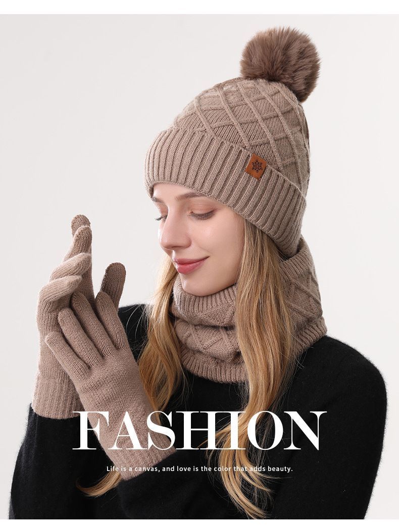 Women Red Argyle 3-Piece Set-Hat Scarf and Gloves