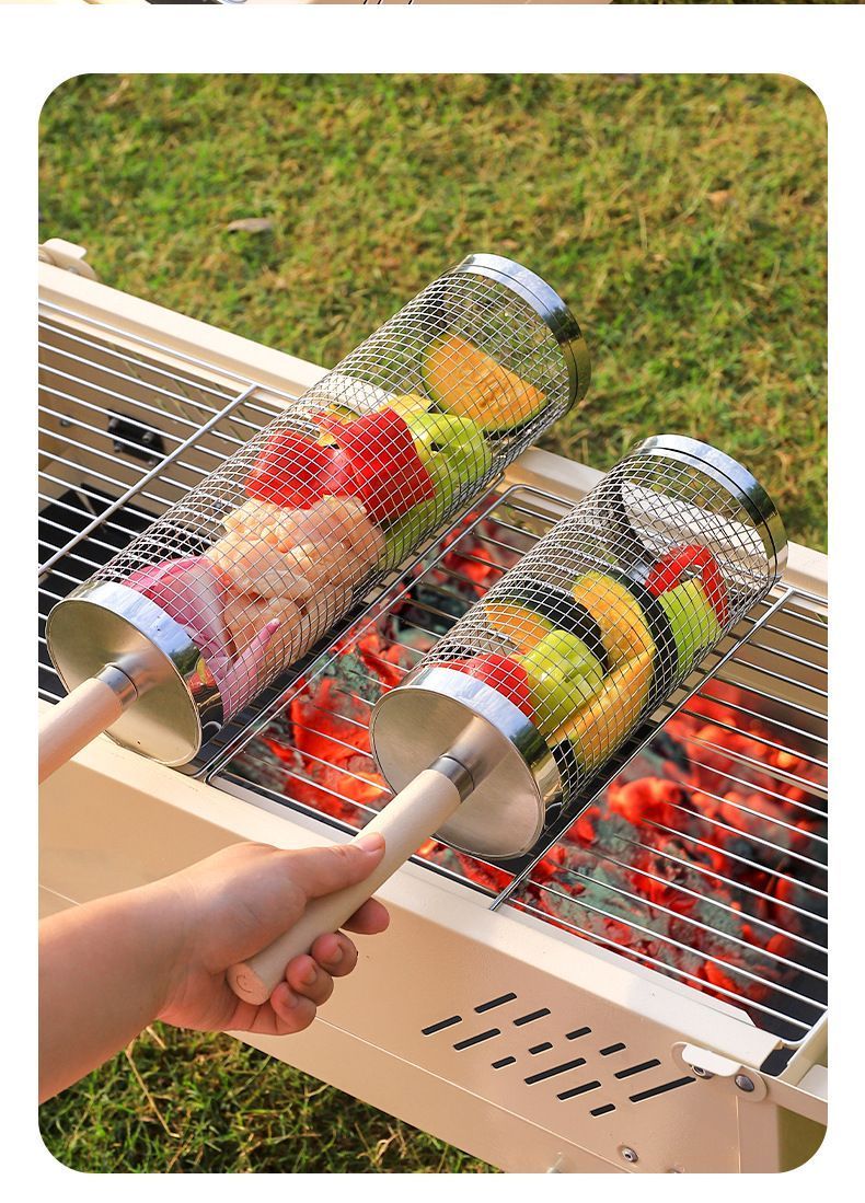 2Pcs Outdoor Portable 360° Rotating BBQ Grill Mesh