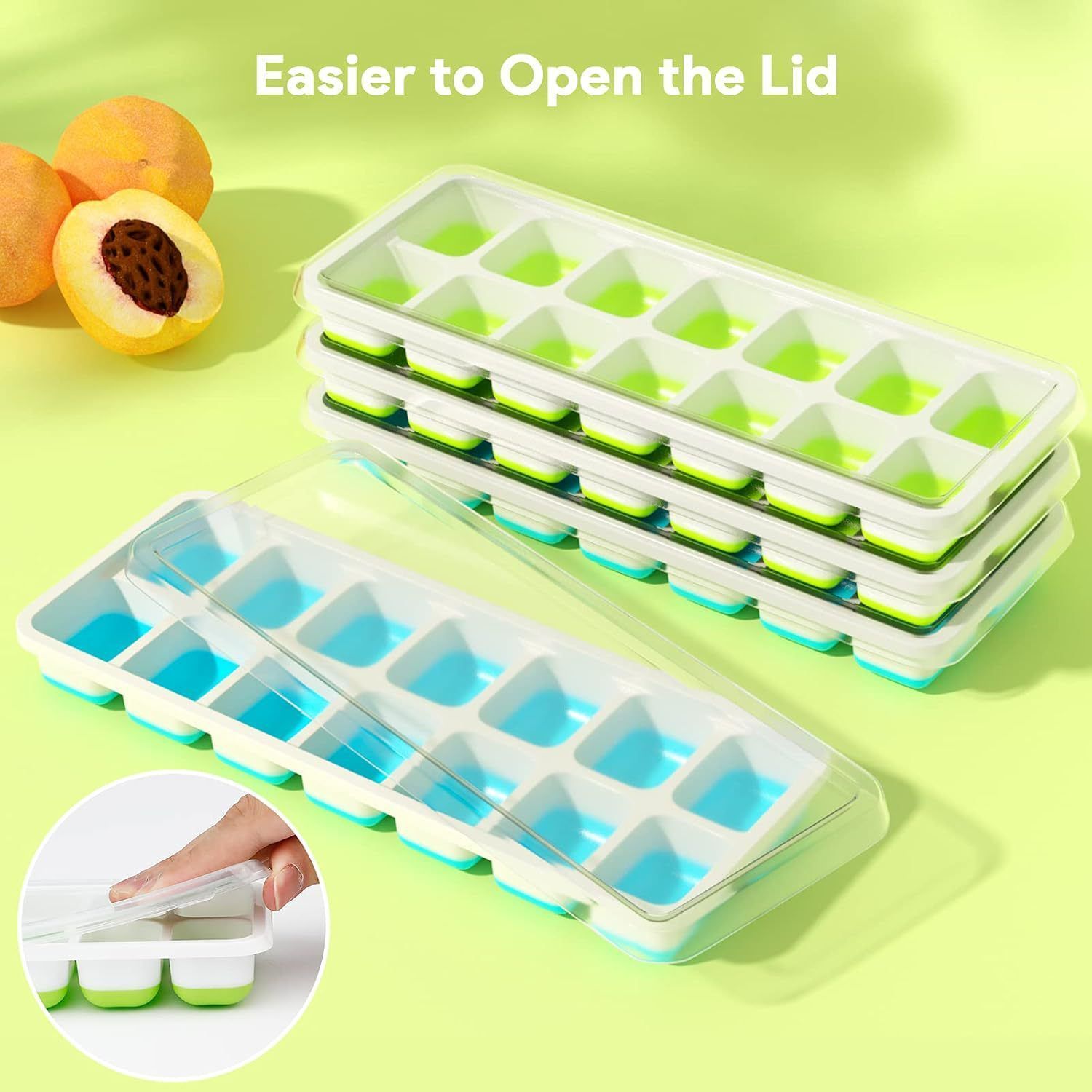 6Pcs 14-Grid Square Silicone Ice Cube Trays, Soft Bottom Ice Molds