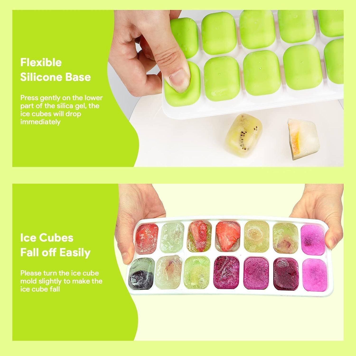 6Pcs 14-Grid Square Silicone Ice Cube Trays, Soft Bottom Ice Molds