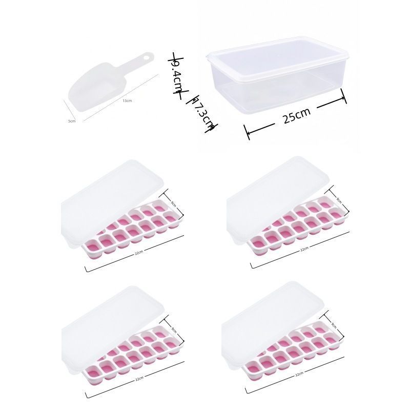 6Pcs 14-Grid Square Silicone Ice Cube Trays, Soft Bottom Ice Molds