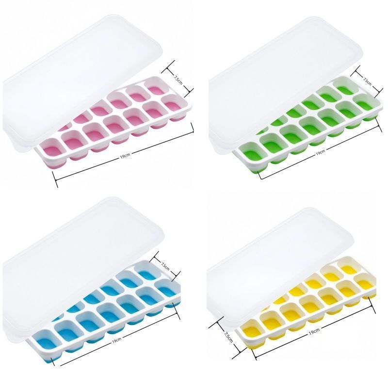 14 Grid Square Silicone Ice Tray, 4 Colors Soft Bottom Ice Making Mold