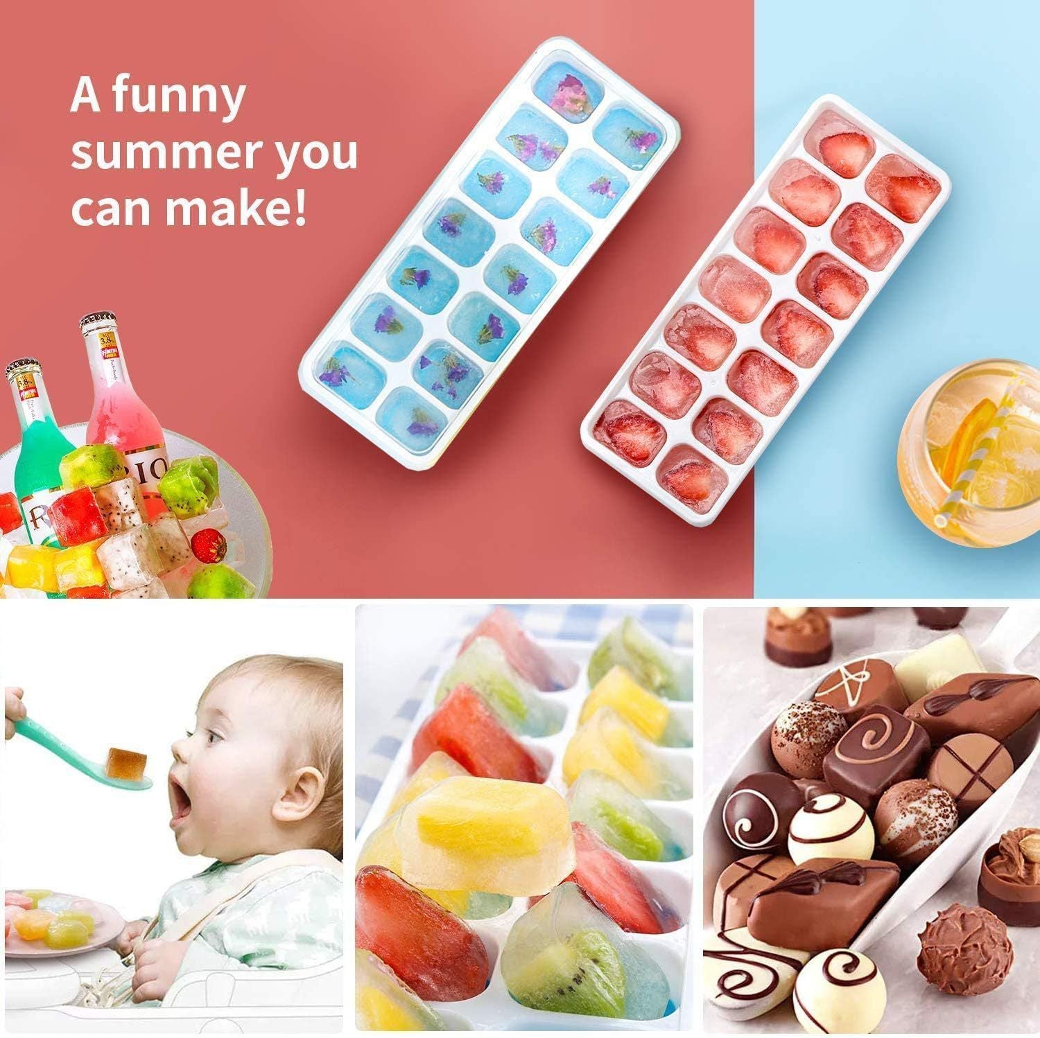 14 Grid Square Silicone Ice Tray, 4 Colors Soft Bottom Ice Making Mold