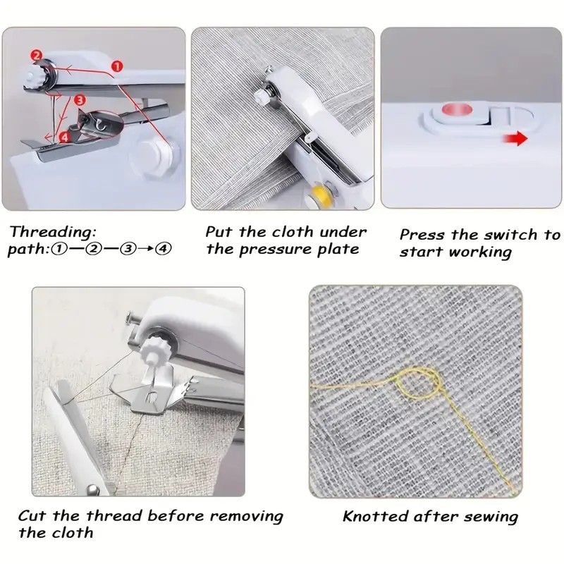 Handheld Sewing Machine, Mini Portable Sewing Machine, Quick Handheld Sewing Tool, Suitable for Fabric and Clothing (Batteries Not Included, Requires 4 AA Batteries), Colors of Fabric and Thread Spool in Accessories Are Random