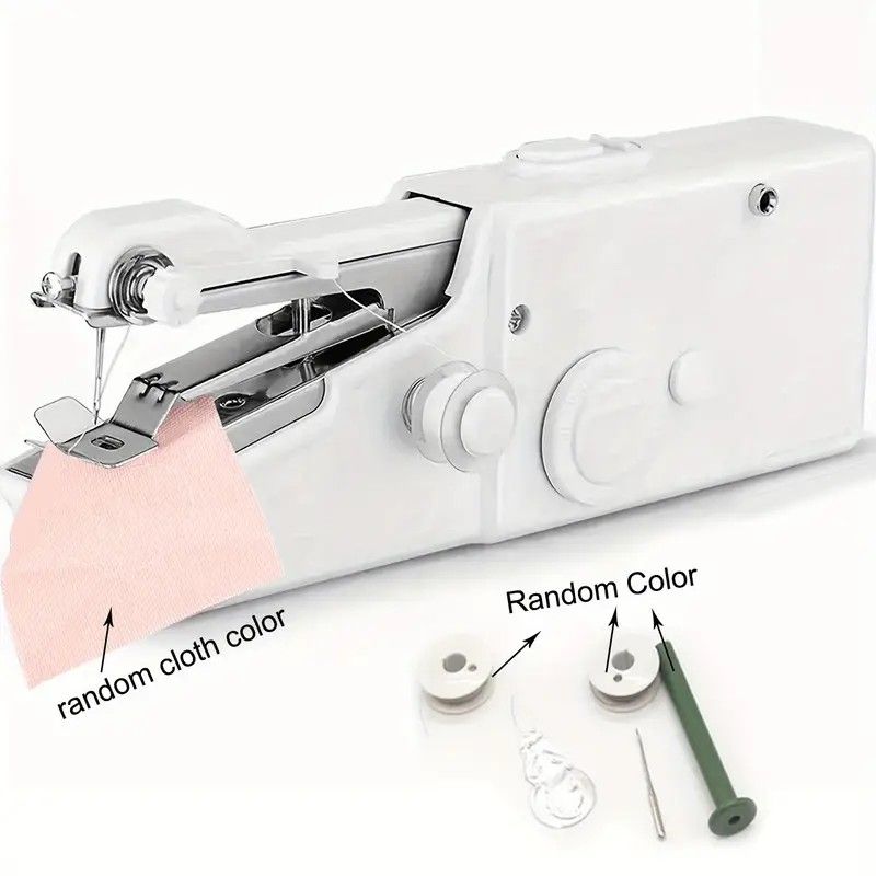 Handheld Sewing Machine, Mini Portable Sewing Machine, Quick Handheld Sewing Tool, Suitable for Fabric and Clothing (Batteries Not Included, Requires 4 AA Batteries), Colors of Fabric and Thread Spool in Accessories Are Random