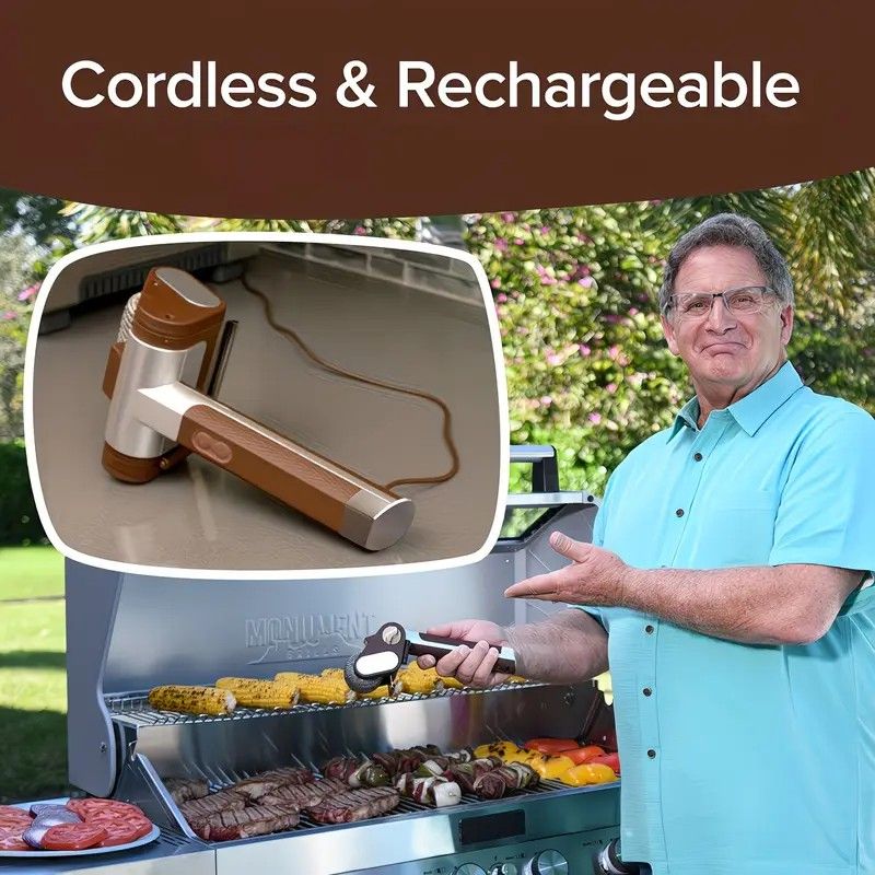 LED-lit electric barbecue brush, rechargeable rotating cleaning, instantly cleans the grill after backyard BBQ, lazy cleaning essential.(gold)