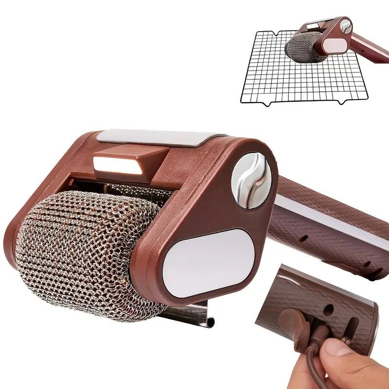 LED-lit electric barbecue brush, rechargeable rotating cleaning, instantly cleans the grill after backyard BBQ, lazy cleaning essential.(BROWN)