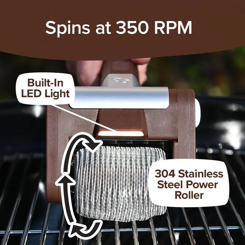 LED-lit electric barbecue brush, rechargeable rotating cleaning, instantly cleans the grill after backyard BBQ, lazy cleaning essential.(BROWN)
