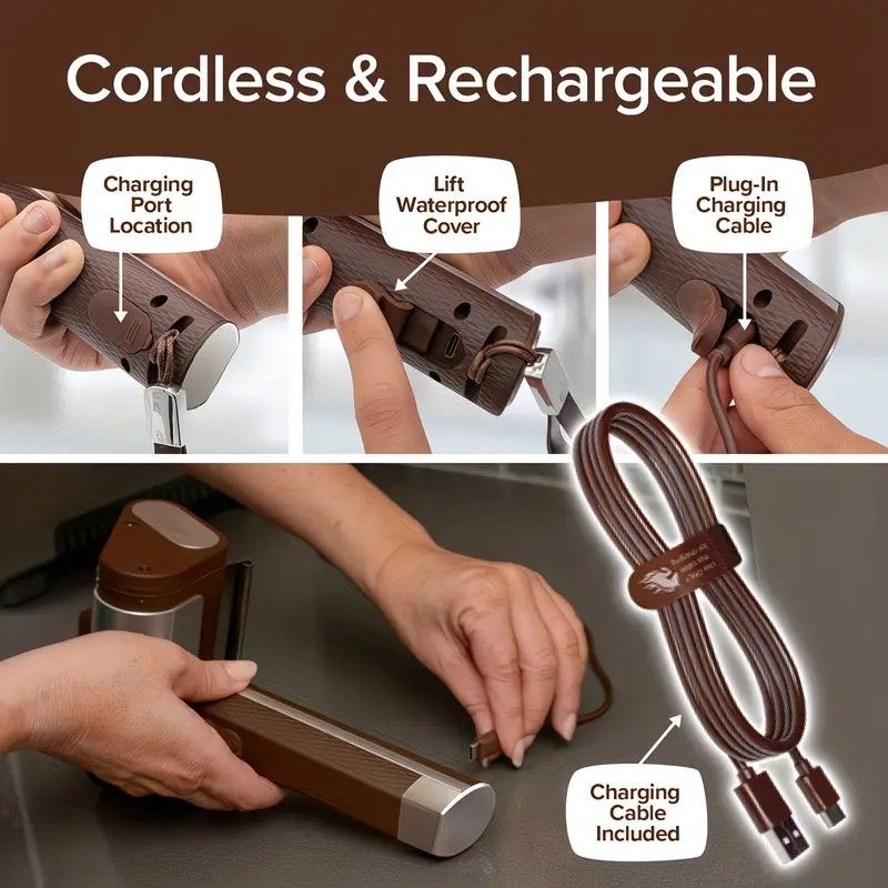 LED-lit electric barbecue brush, rechargeable rotating cleaning, instantly cleans the grill after backyard BBQ, lazy cleaning essential.(BROWN)