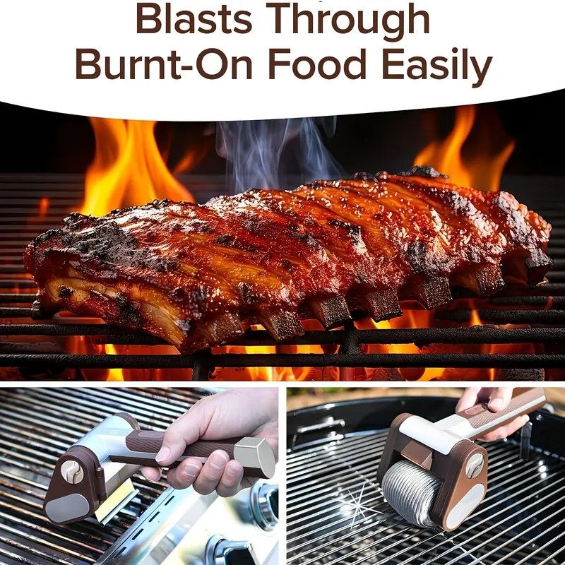 LED-lit electric barbecue brush, rechargeable rotating cleaning, instantly cleans the grill after backyard BBQ, lazy cleaning essential.(BROWN)