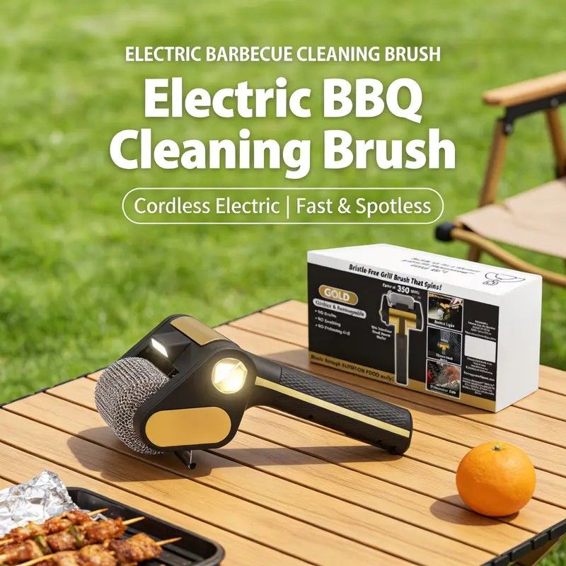 LED-lit electric barbecue brush, rechargeable rotating cleaning, instantly cleans the grill after backyard BBQ, lazy cleaning essential.(BROWN)