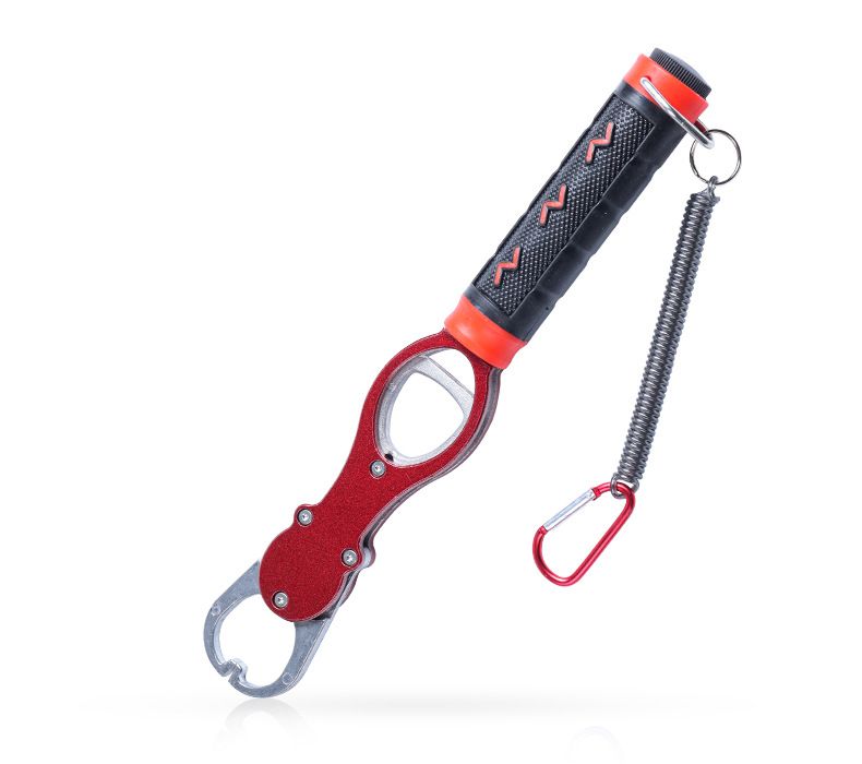 Aluminum Alloy Fish Control & Weighing Tool – Curved Jaw Anti-slip Lock, 18KG Instant Reading Scale（red)