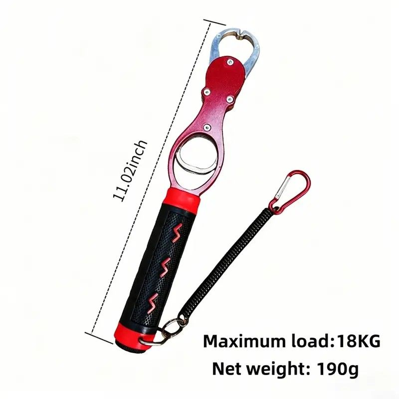 Aluminum Alloy Fish Control & Weighing Tool – Curved Jaw Anti-slip Lock, 18KG Instant Reading Scale（red)