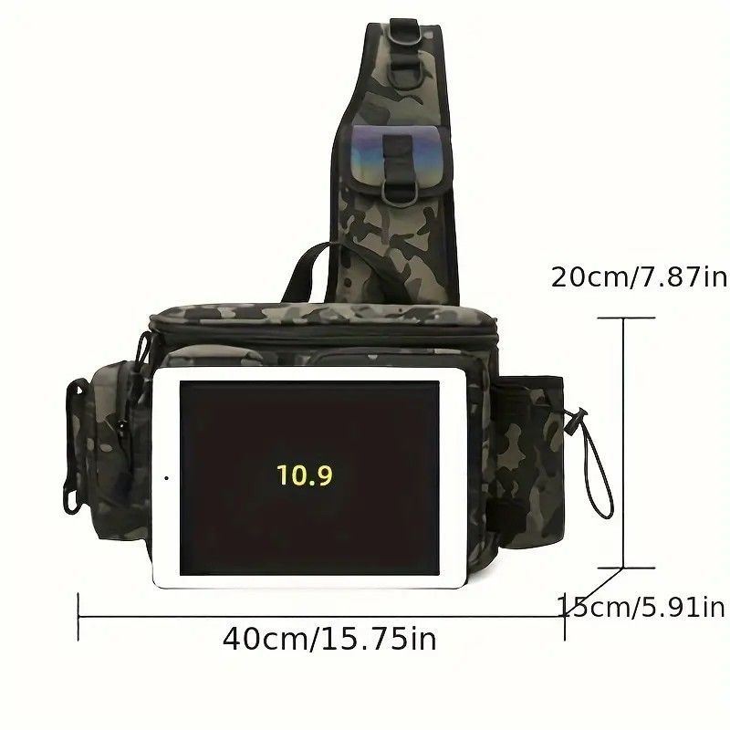Camouflage Fishing Waist Bag – Large Capacity Multi-layer Partition, Side Pockets & Winding Strap for Full Loading, Breathable Shoulder Strap for Long-lasting Comfort(Black camouflage)