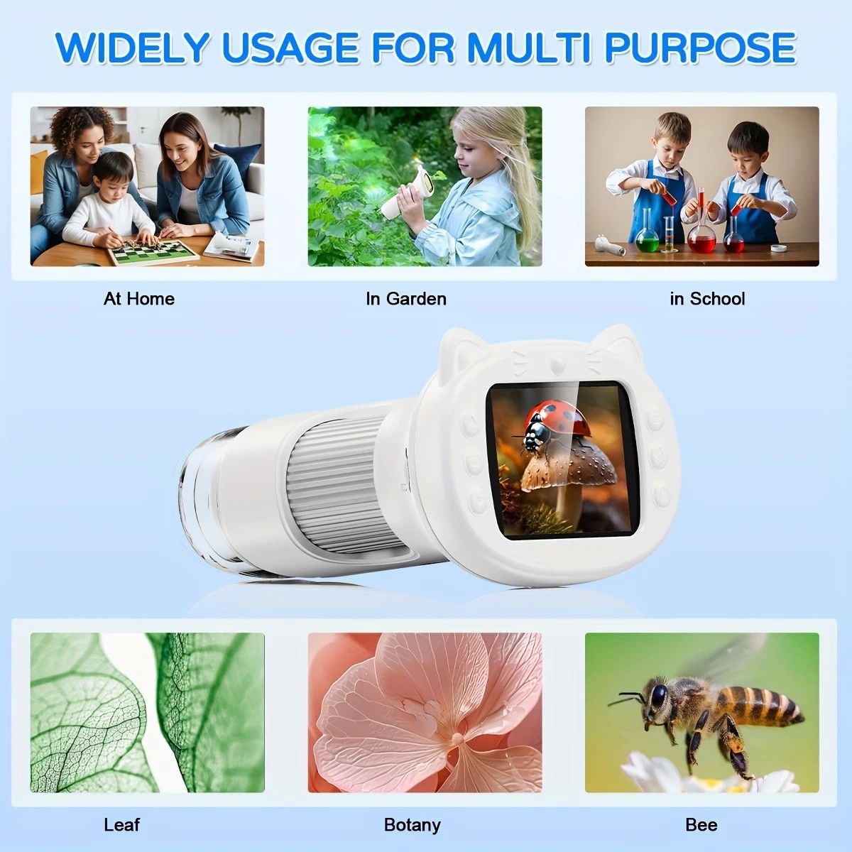 Children's 1000X Digital Microscope 2.4 Inch IPS Screen Portable Mini LED Microscope with Photo Video and PC Connection Science Educational Toy.WHITE