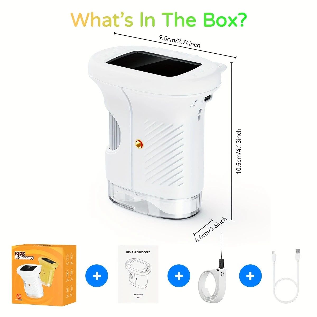 Children's 1000X Digital Microscope 2.4 Inch IPS Screen Portable Mini LED Microscope with Photo Video and PC Connection Science Educational Toy.WHITE